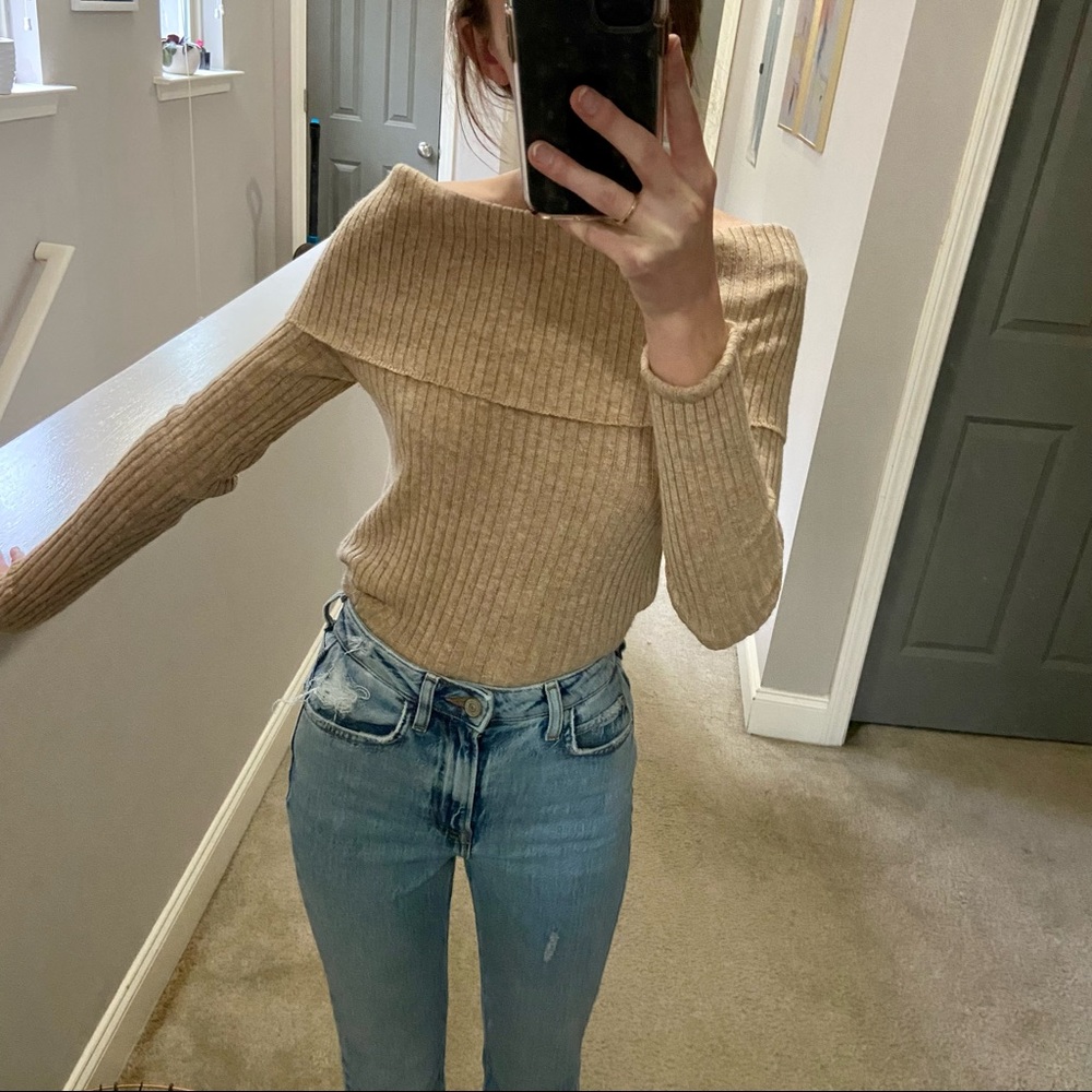 Olivaceous over the shoulder Sweater blouse